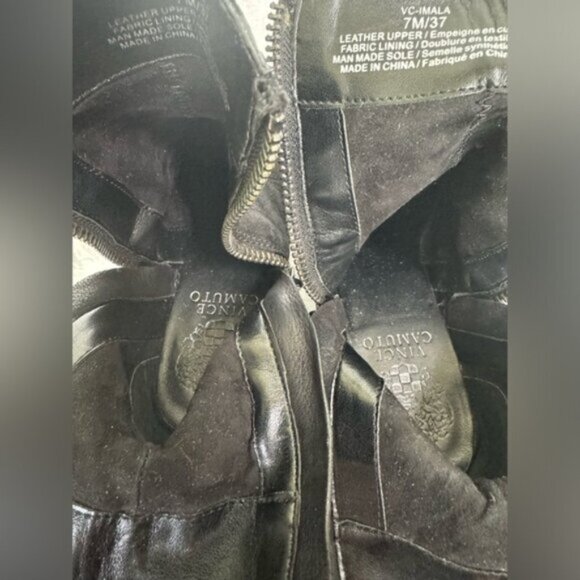 VINCE CAMUTO Imala Double Zip Mid Heel Booties Leather Moto Boots Punk Black 7 - Picture 16 of 16